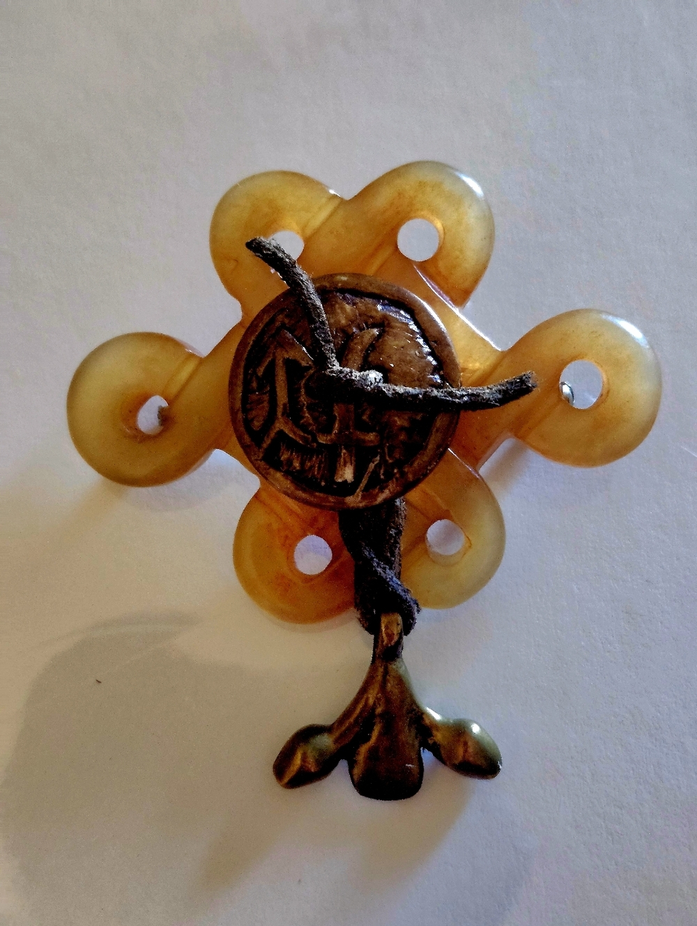 Honey Jade Chinese Eternal Knot Brooch